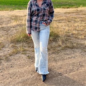 Mid-Rise Distressed Flare Jeans (Acid Wash)